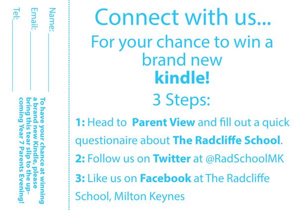 If you are a Radcliffe School parent find out here, how you can win a kindle