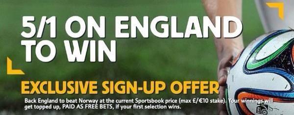 FootyBetOdds's tweet photo. COME ON ENGLAND!

Get England @ 5/1 to beat Norway

Here -> http://t.co/4TMESmmy85 

New BetFair customers only http://t.co/ydSVM29CCN