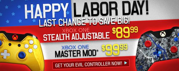 EvilControllers's tweet photo. Today is the last day of our Labor Day sale, don't miss out on these incredible savings! #xboxone
#mastermod http://t.co/jH1PFWV25r