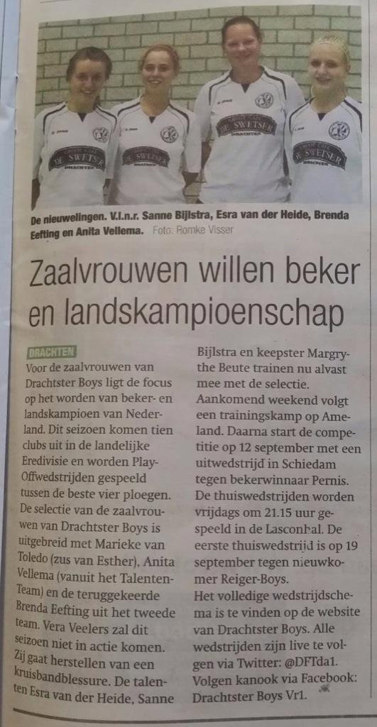 DFTda1's tweet image. 'Zaalvrouwen willen beker en landskampioenschap' #DFT1 #zaalvoetbal #DrachtsterCourant
