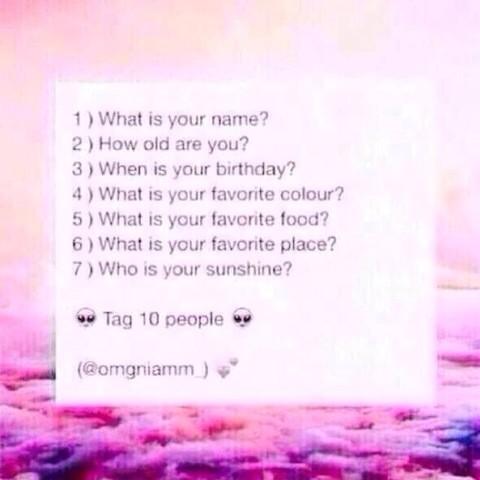 //1. Kaleigh
2. Fifteen
3. I was raised from perdition
4. Blue
5. Souls
6. Barnes and Noble
7. *boops your nose* you