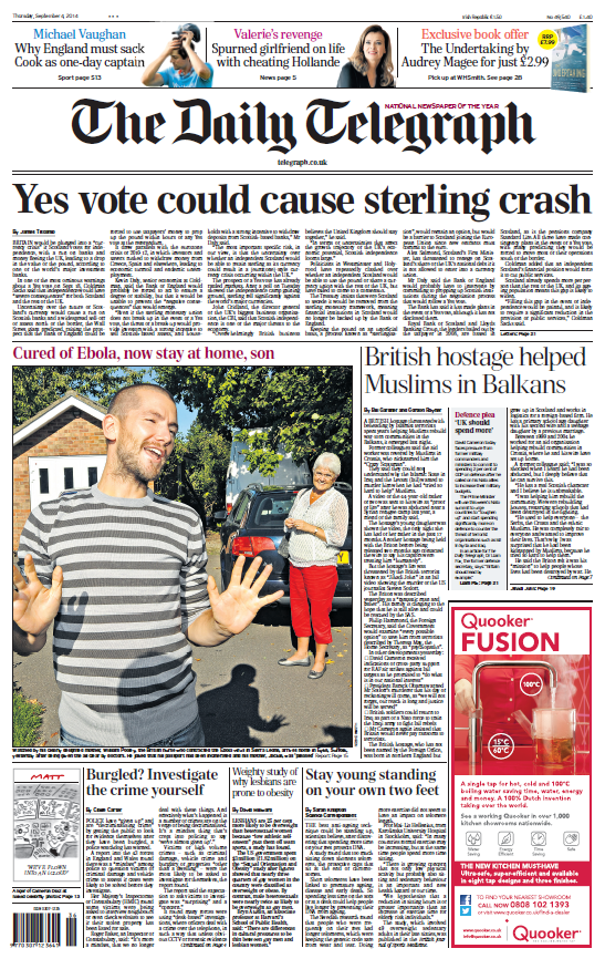 commodst's tweet image. “@SkyNews: DAILY TELEGRAPH FRONT PAGE: "Yes vote could cause sterling crash" #skypapers