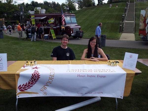 NSCSatRMU's tweet photo. Here's a quick pic of Prez Mella and VP of Community Service at the activities fair today!  Great to see everyone! http://t.co/aJg2IxGtZF