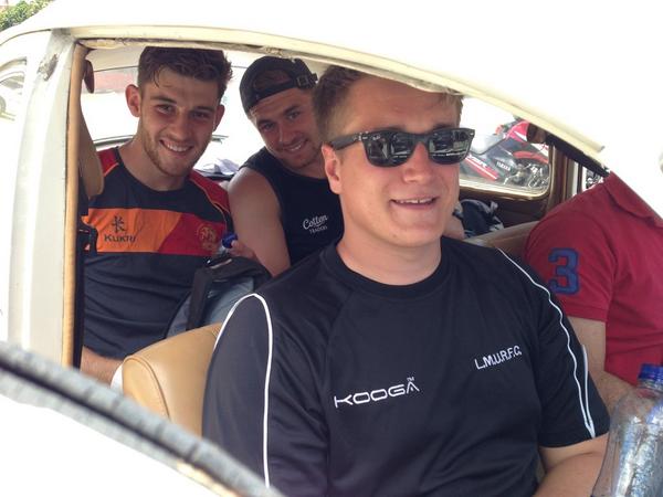 The boys trying out a retro squeeze today between rugby sessions #Medellin #DePaisEnPais2014