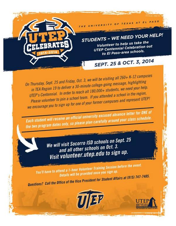 UTEPProjectMOVE's tweet photo. Be a volunteer this Fall... http://t.co/HL5Mk1fDP2