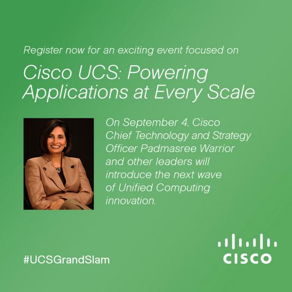 _iguzman's tweet photo. Join us Thursday as we launch the next wave of #CiscoUCS w/ @Padmasree http://t.co/WNscB0rm02 #UCSGrandSlam http://t.co/p6lPEU2P9I