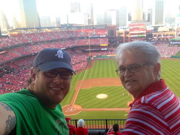 MinnerPhotos's tweet photo. Thanks @JMotte30 @MotteFoundation for all you do Dad n I last nght #StrikeoutCancerDay His 3rd battle #STLCards #stl http://t.co/YttH3h1gbq