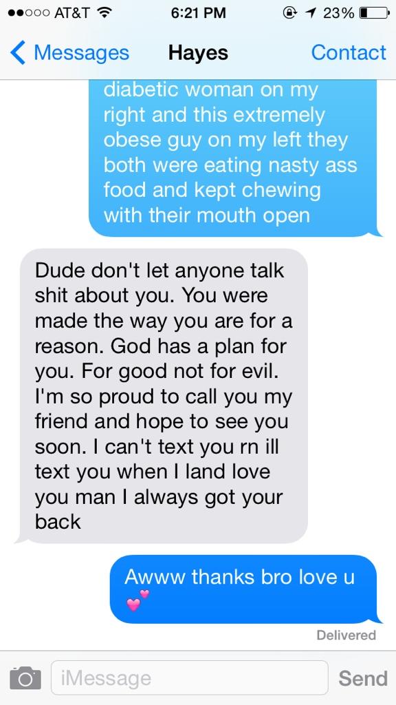 nik_keswani's tweet photo. This is honestly the nicest text I've gotten from anyone. Ily bro @HayesGrier http://t.co/2HsNuyZcqT
