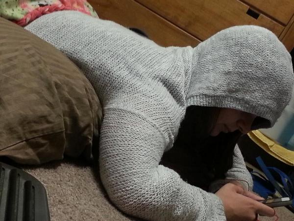 Because when her hood is up, she "feels like an assassin..." <a href="/madalynsikkink/">Madalyn Sikkink</a> #wcw #ipromisesheissafe #notanassassian