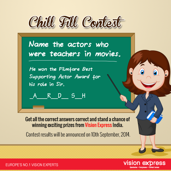 Visionexpressin's tweet photo. #ChillFill #Contest #VisionExpressIndia
If teachers on screen taught you about life, then today's question is easy! http://t.co/F9woVE2Hke
