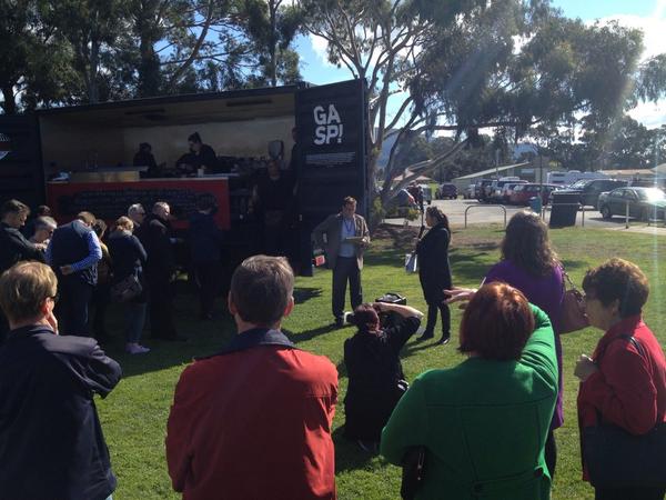 iamcraigclark's tweet photo. .@PippaDickson starting the proceedings for the official opening of #GASPMobile. At @GASPArtPark. http://t.co/cxvvTU17Tk