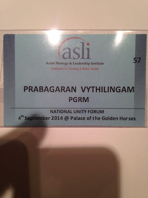 PrabaVK3's tweet photo. Representing Gerakan. Attending the National Unity Forum by Asian Strategy &amp; Leadership Institute. @tankengliang http://t.co/bZ9puPNT1v