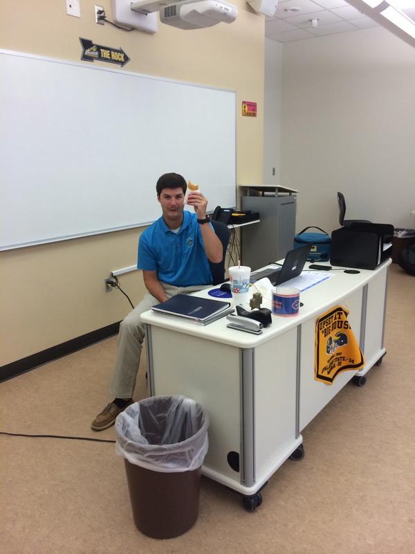 CoachHabich's tweet photo. I thought @coachbrettgreen was working hard, but really he's chowing down on some McDonalds. #NotPerfectEffort http://t.co/2HLhicrhJI