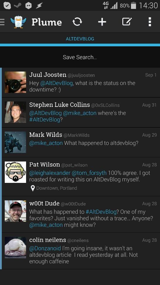 ameenaltajer's tweet image. We - game developers - are going crazy over #AltDevBlogADay&apos;s outage .. :( #gamedev