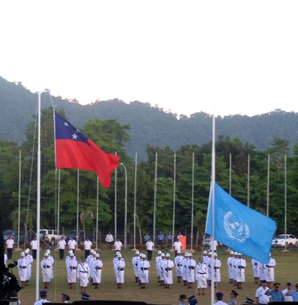 samoasids2014's tweet photo. Lowering of the UN flag and returning of the venue to #Samoa #SIDS2014 http://t.co/Viqi3DtiFq
