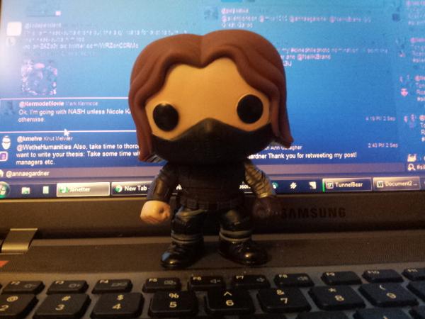 annaegardner's tweet image. This lil dude is glowering adorably  at my idle keyboard #shouldbeworking #whothehellisbucky