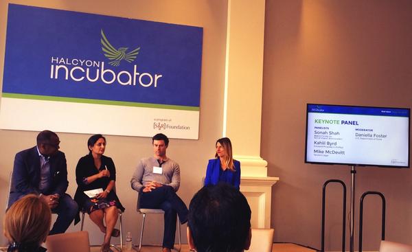 acceldc's tweet photo. @HalcyonIncubate Panelists @SonalRShah @ByrdKahlil @mike_mcdevitt discuss #socent in DC. #HalcyonLaunch http://t.co/zFR3LbERJz