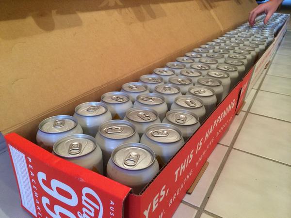 FreeBeerMovemnt's tweet photo. ICYMI.... There are 99 CANS of beer on the floor at FBM HQ. #AnytimeAle @AnytimeAle @AustinBeerworks http://t.co/BFzJo9NgI9
