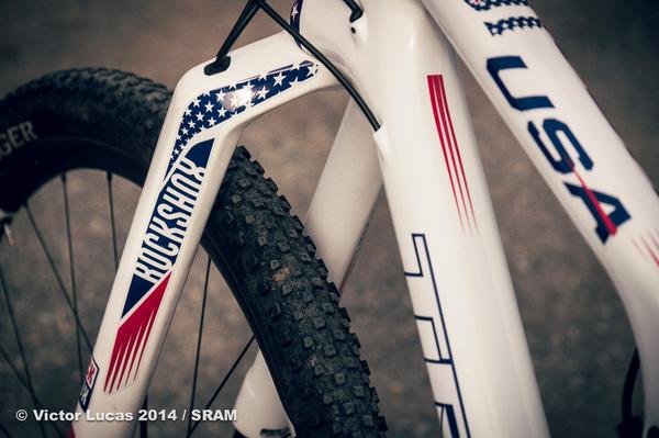 RockShox's tweet photo. Stars and Stripes @RockShox RS-1 for @Finsty's #mtbworlds bike. #sramTLDracing http://t.co/xGlWlW8Nm7