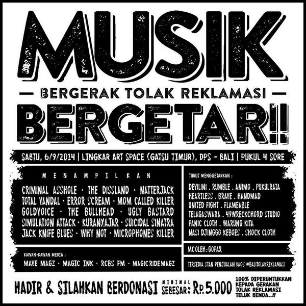 ForBALI13's tweet photo. #MusikBergetar cukup berdonasi Rp 5 ribu & 100% hasilnya akan disumbangkan di gerakan #TolakReklamasiTelukBenoa http://t.co/O0AFyyutNn