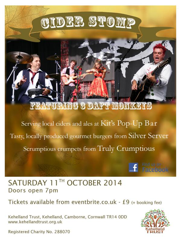 3DaftMonkeys's tweet photo. Kehelland Apple Day Cider Stomp.. @KehellandTrust It's going to be quite a night.. tickets on sale http://t.co/lYOwOYlXcr