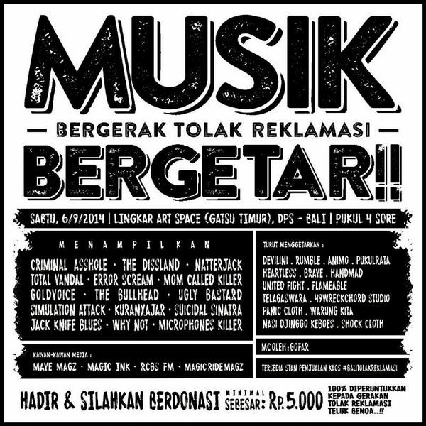bobbyalcoholic's tweet photo. Pak @jokowi_do2 acara keren #MusikBergetar 6 Sep, Belasan band dengan satu tujuan #TolakReklamasiTelukBenoa ! http://t.co/vBvu4BKuBF