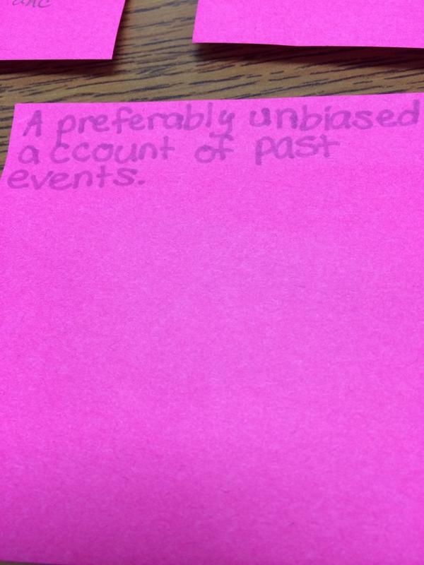 RobKerrFCPS's tweet image. Just a few of the many great ideas about my topic question today, &quot;What is history?&quot; #teachingcontent #sschat