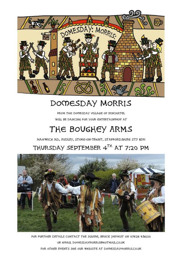 Tonight, for one night only! <a href="/DomesdayMorris/">Domesday Morris</a> at The Boughey Arms, Audley. maps.google.com/maps?q=The+Bou…