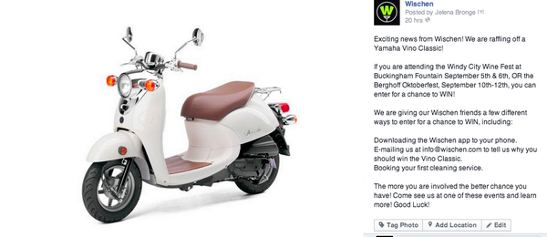 WischenLLC's tweet photo. HERE IS YOUR NEXT CHANCE TO #WischenWIN @WischenLLC!! We are raffling off a Yamaha Vino Classic! http://t.co/omXYzXnwO6