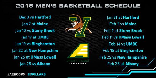 AmericaEast's tweet photo. 2014-15 #AEHoops MBB Schedule - @UVMmbb http://t.co/5b2PqhTJcI