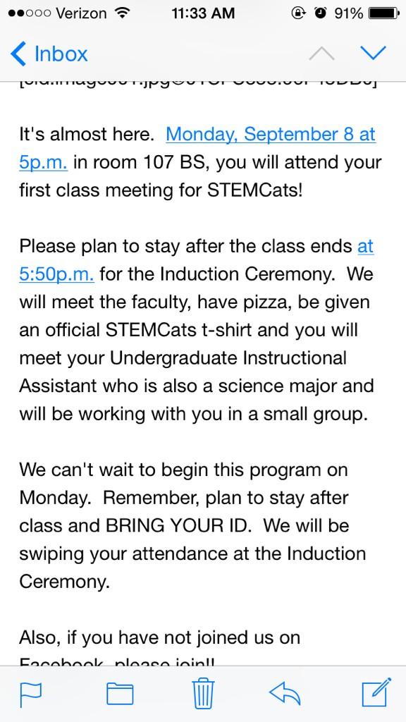 Not even in STEMCATS but I have that class so I'll stay for pizza and free tshirts whoop whoop