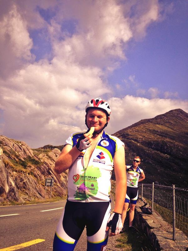 Emlyn eating a banana for some energy