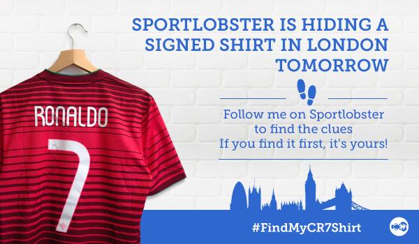 Cristiano's tweet photo. 1M followers on Sportlobster! A signed shirt will be hidden tomorrow. Clues on Sportlobster http://t.co/Yy8xMWjsNb http://t.co/t6cc5RAHnN