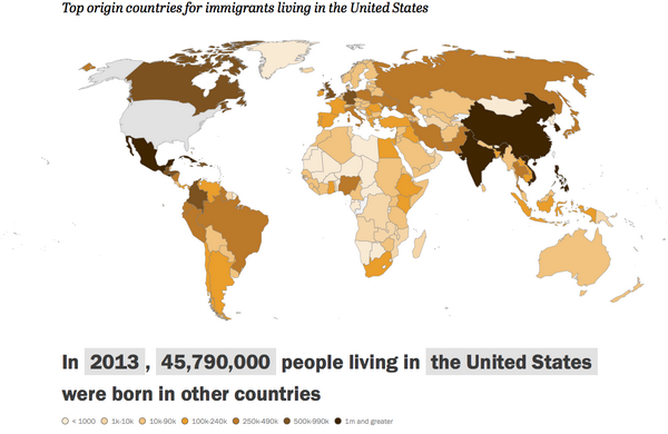 IAmAnImmigrant's tweet image. Where America's 46 million immigrants come from, in one map: bit.ly/1u18wOA via @voxdotcom #WelcomeUS