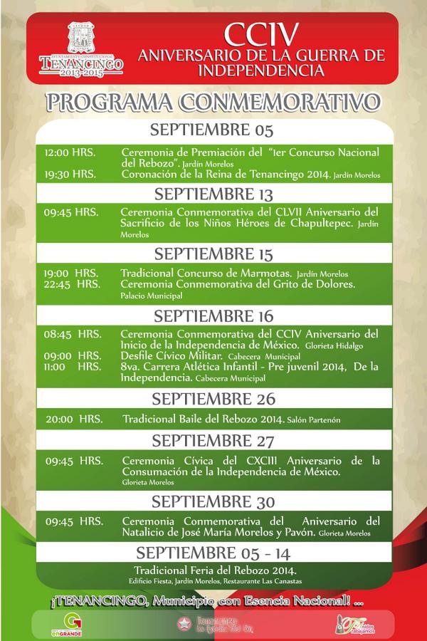 Munc_Tenancingo's tweet photo. PROGRAMA FIESTAS PATRIAS 2014 http://t.co/ewy2Lu6wm5