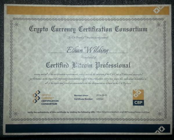 Ethan Eth On Twitter Wrote The Exam And Received My Cfour Bitcoin Professional Cbp Certificate Last Night Https T Co Hve2f0lk3e Http T Co Dbjtfz18hc