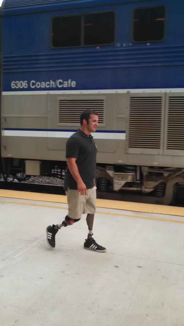 goOCTA's tweet photo. During news event, Mark Kalina who lost both legs to a #train urges public: If you #SeeTracksThinkTrain! #trainsafety http://t.co/PTVdnSaL0y
