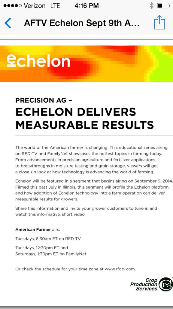 Tune in to rfd tv on sept 9th for information on CPS's echelon PA platform #precisionag