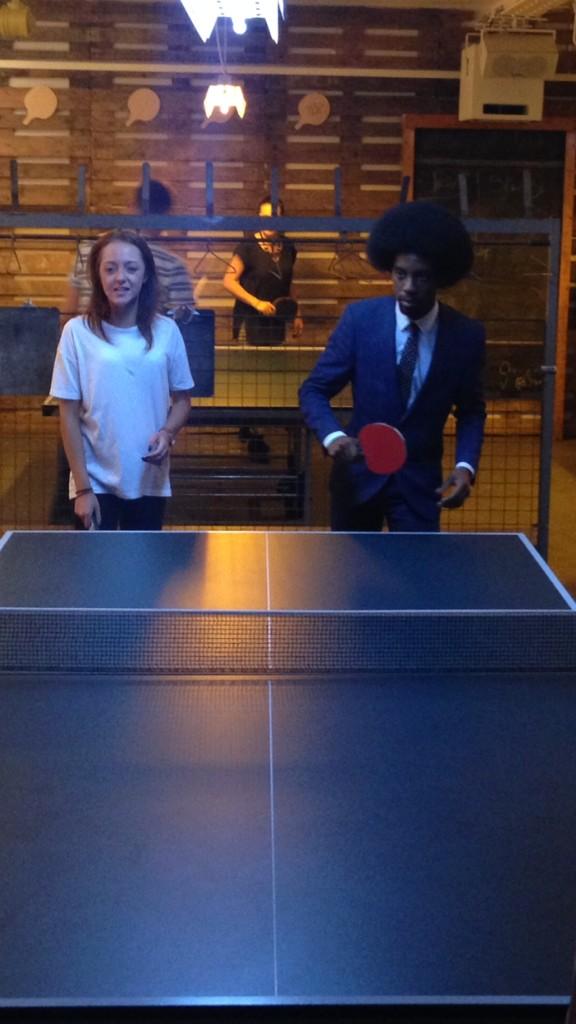 GoodwinSmithUK's tweet photo. Introducing the most stylish ping pong player on the planet... @jskychat. #bringsomeballs http://t.co/Yo11z4SJ1i