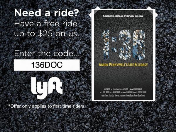 136Documentary's tweet photo. This offer from @lyft is another thanks to @TCU2018 and @TCU_FSL for having us out. Plan ahead. @BuddiesADD #gofrogs http://t.co/fe4kRIIMLC