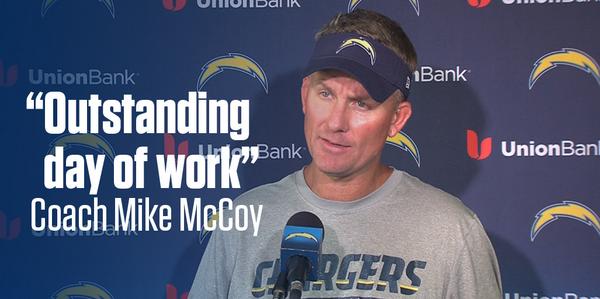 chargers's tweet photo. Coach Mike McCoy: "Outstanding day of work" http://t.co/H4uQWUgvHp http://t.co/m6qpLUhD89