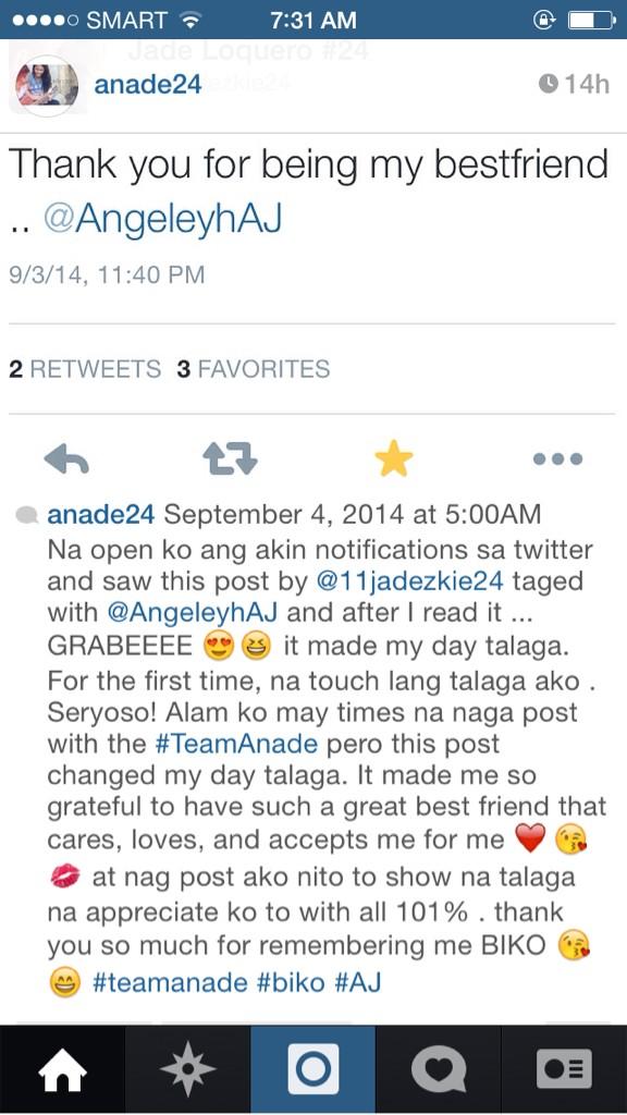 Anade24's tweet photo. Posted on September 4, 2014 on #TeamAnade 's Instagram by @AngeleyhAJ specially for @11jadezkie24 http://t.co/sNQdgB7uDf