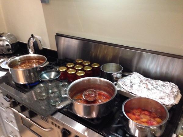 Busy evening in the kitchen. Plum jam, plum chutney, plum compote and roasted beetroot #SpotTheOddOneOut