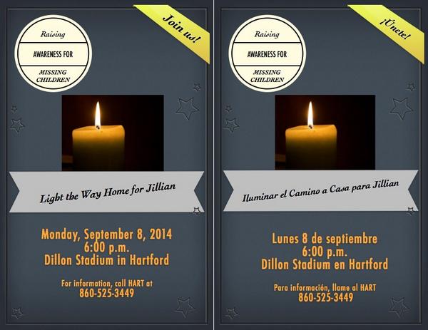 HARTorg's tweet photo. HART hosting candlelight vigil in support of #Jillian Burgos missing teen on Mon, Sept. 8th, 6pm@Dillon Stadium, Htfd http://t.co/NunsL7333r
