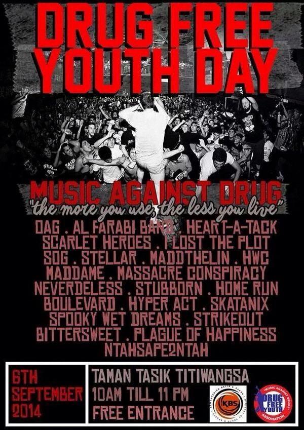 DRUG FREE YOUTH DAY tomorrow at Taman Tasik Titiwangsa! 10am to 11pm. Free Entrance \m/