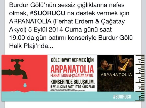 Günaydın, bugün Burdur gölüne hayat konserinde, arp ve sipsi bir damla su için çalacaklar.<a href="/Burgolunehayat/">Burdur Gölü'ne Hayat</a>