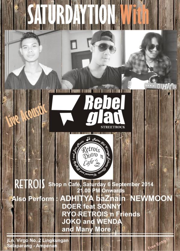 Besok Malam minggu kita kedatangan Band Rock <a href="/Rebelgladrebel/">REBELGLAD OFFICIAL</a> :)
Free guys !