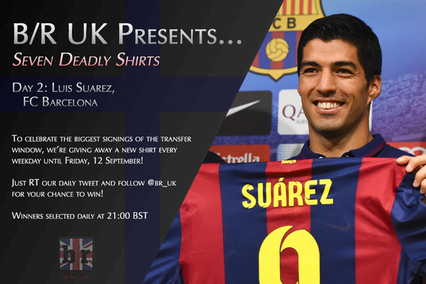 brfootball's tweet photo. WIN! For day 2 of our #7DeadlyShirts giveaway, we’ve got a Suarez Barca shirt up for grabs. Just RT/follow to enter! http://t.co/mUSnjRPfYk