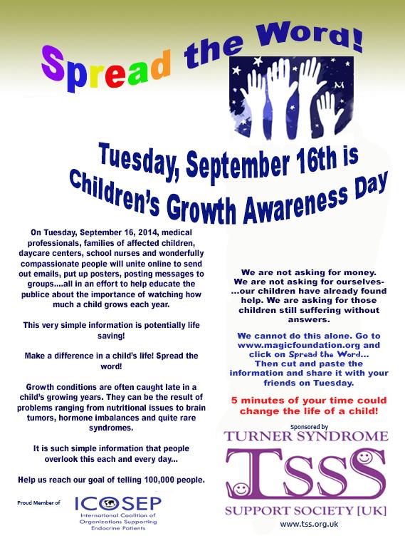 Please help us "Spread the word on September 16th International Growth Awareness Day"  magicfoundation.org
 thanks
