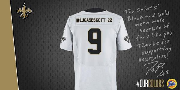 <a href="/LucasEScott_22/">Lucas E. Scott</a> <a href="/drewbrees/">Drew Brees</a> is ready to rock the #Saints Black &amp; Gold for #BacktoFootball. Are you? #OurColors